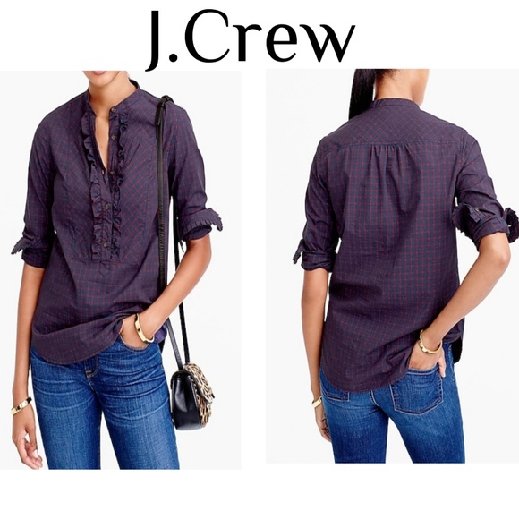 J. Crew Ruffle Popover in windowpane - Picture 1 of 8